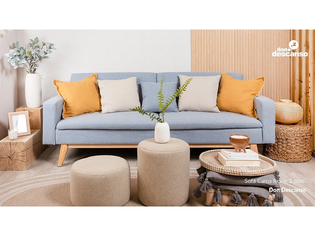 Sofá Cama  Reine Azul Celeste - Nalui