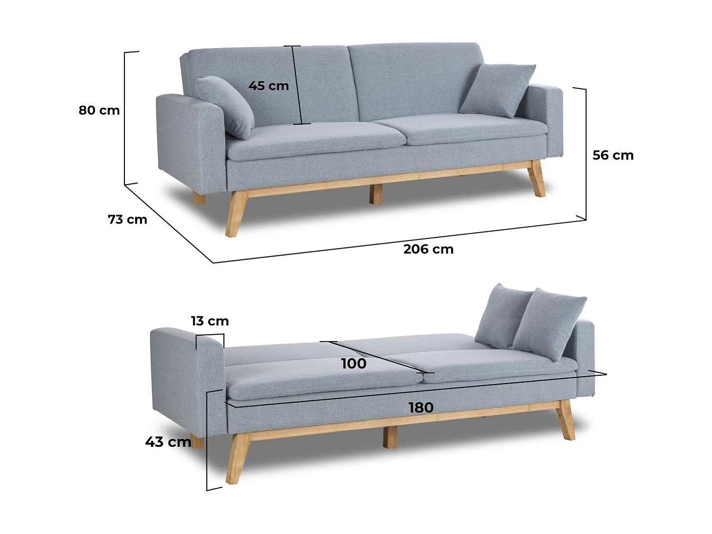 Sofá Cama  Reine Azul Celeste - Nalui