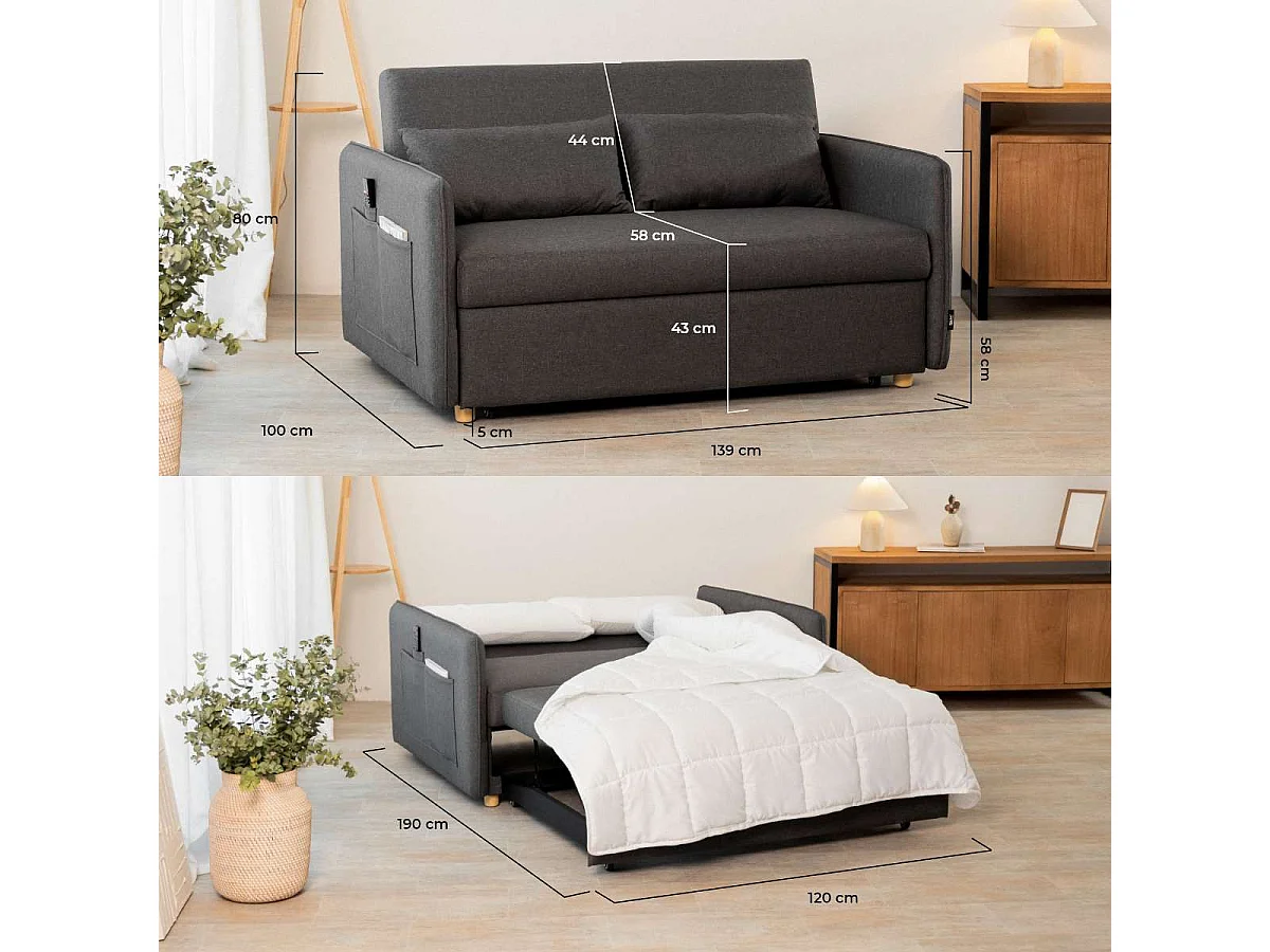 Sofá Cama  Nest 2 Gris Antracita - Nalui