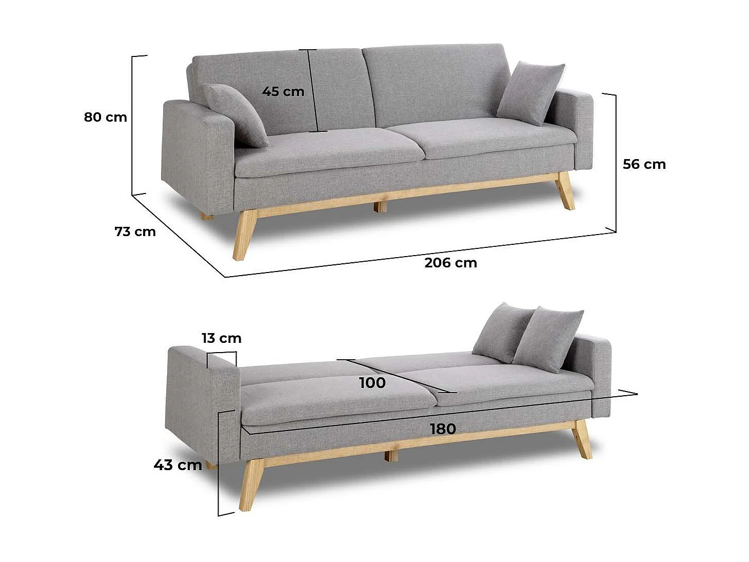 Sofá Cama  Reine Gris Claro - Nalui