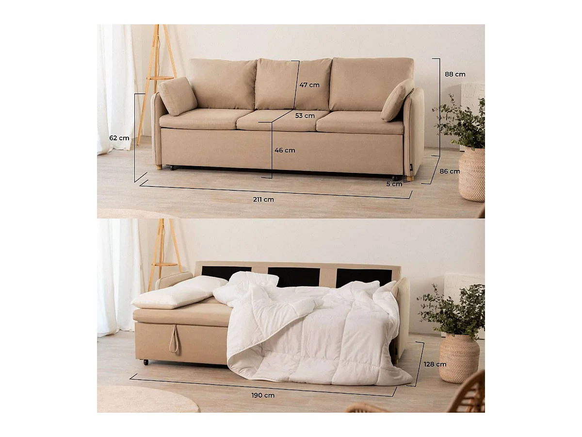 Sofá Cama  Nest 3 Beige - Nalui