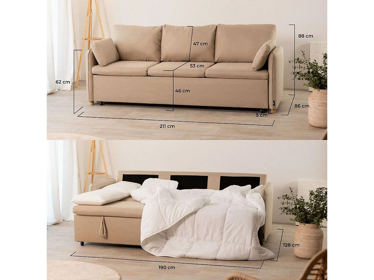 Sofá Cama  Nest 3 Beige - Nalui