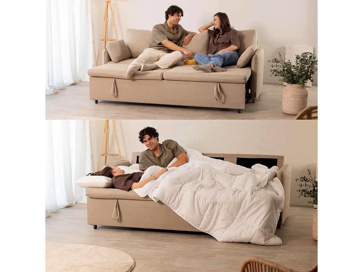 Sofá Cama  Nest 3 Beige - Nalui