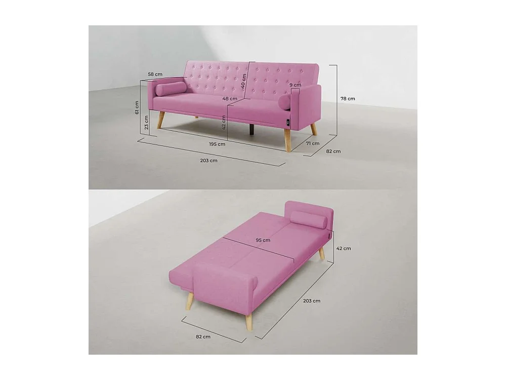 Sofá Cama  One Dots Rosa - Nalui