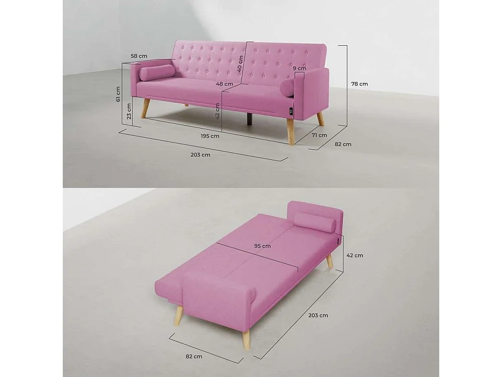 Sofá Cama  One Dots Rosa - Nalui