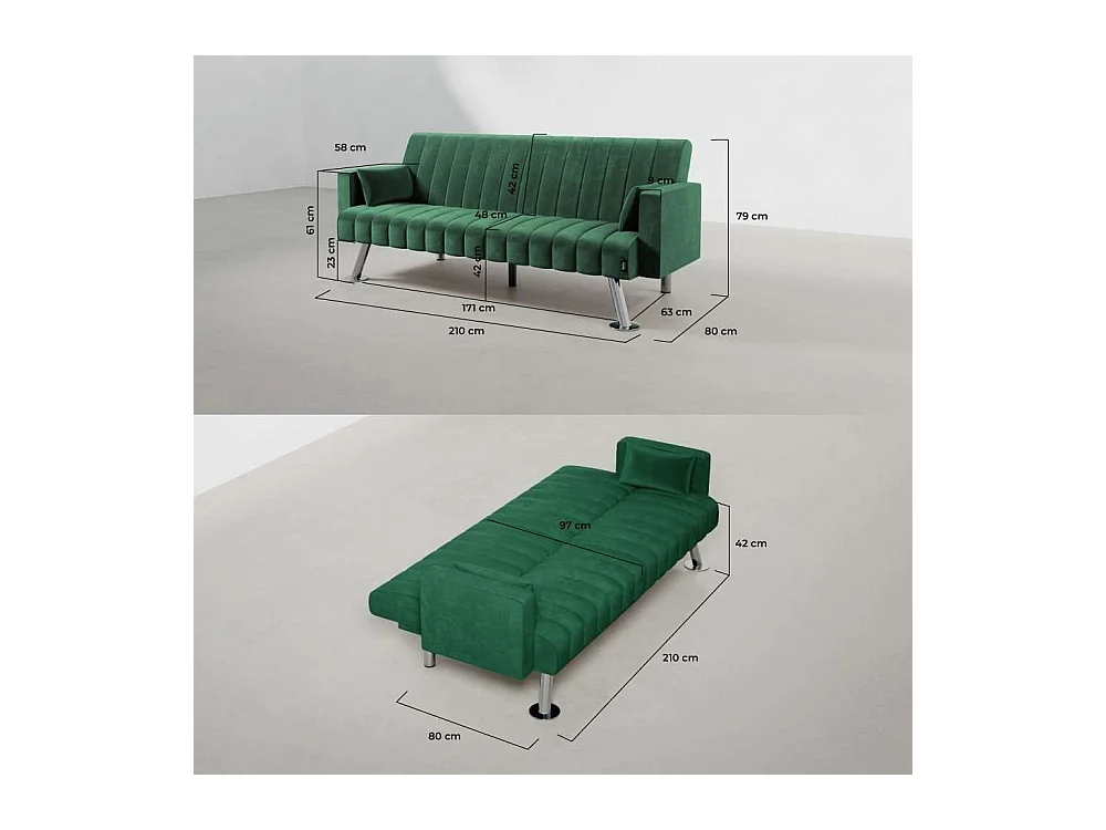 Sofá Cama  One Lines Verde - Nalui