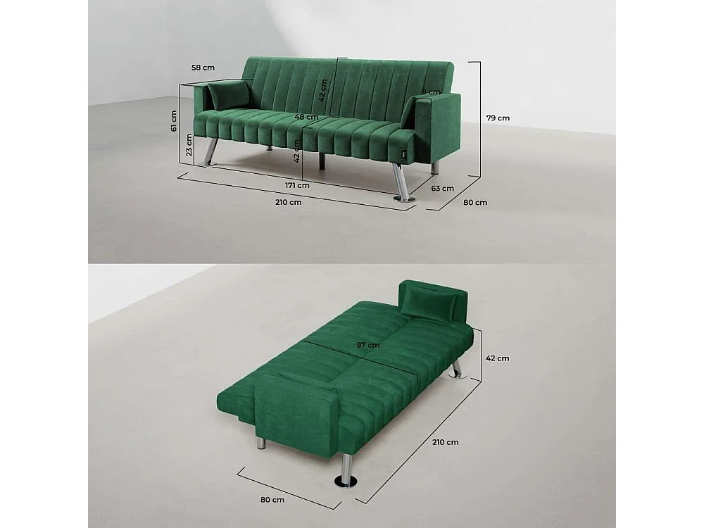 Sofá Cama  One Lines Verde - Nalui