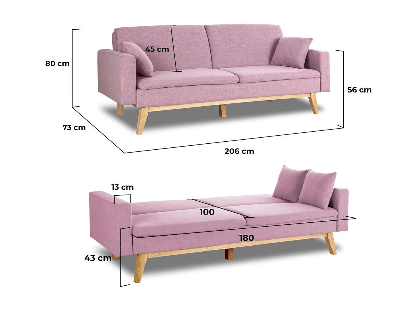 Sofá Cama  Reine Rosa - Nalui