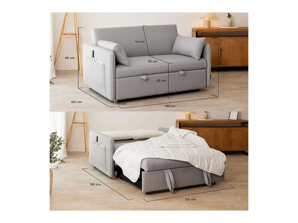 Sofá Cama  Nest 2 Gris - Nalui