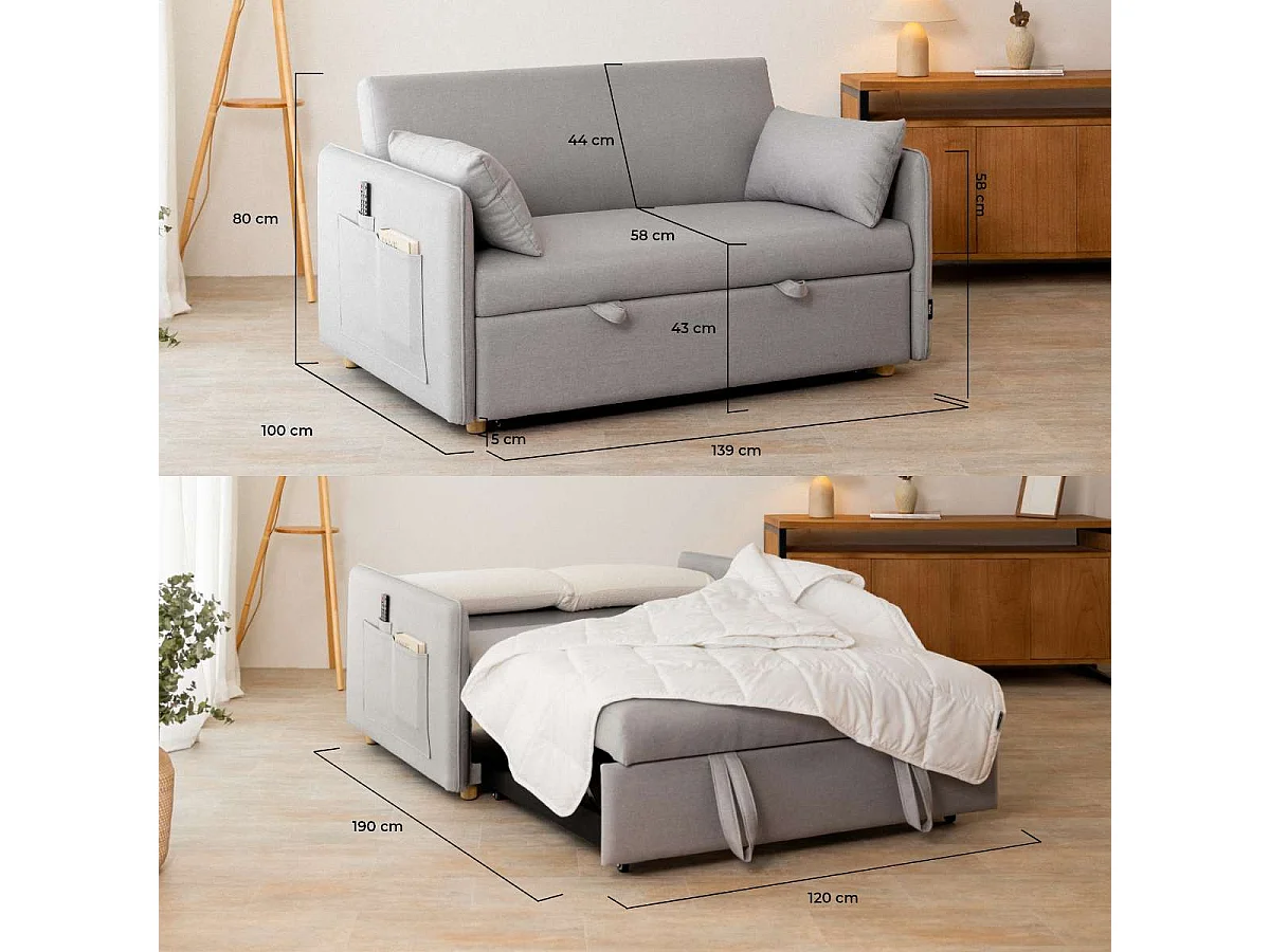 Sofá Cama  Nest 2 Gris - Nalui