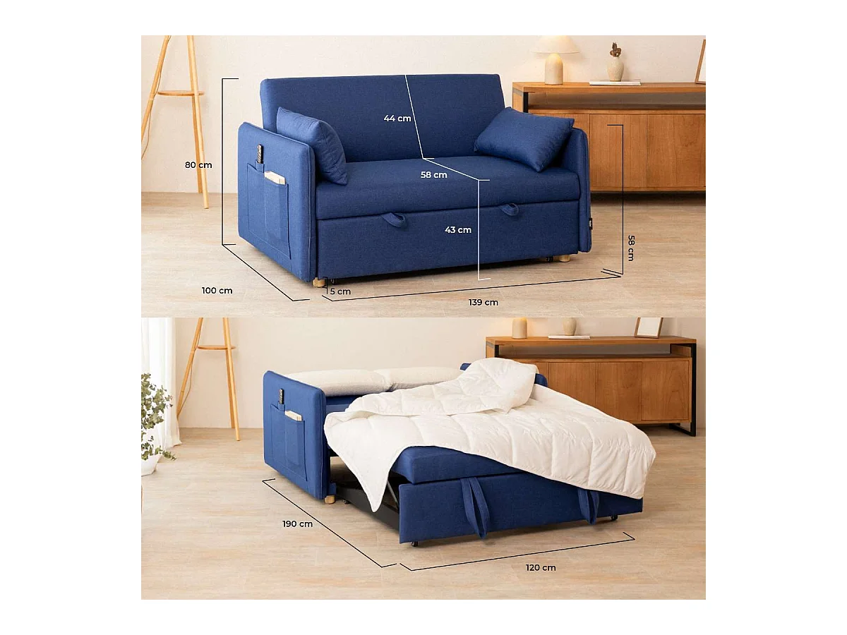 Sofá Cama  Nest 2 Azul Marino - Nalui