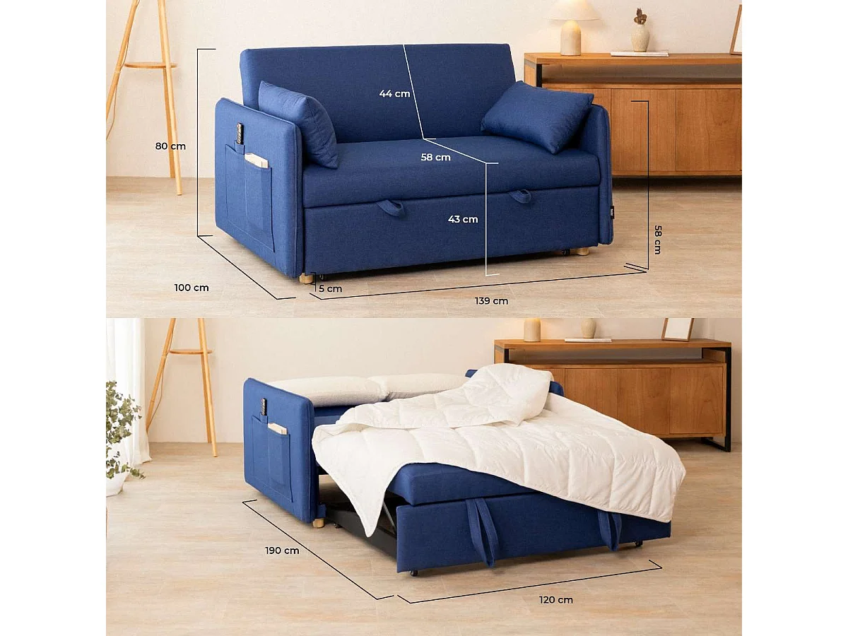 Sofá Cama  Nest 2 Azul Marino - Nalui