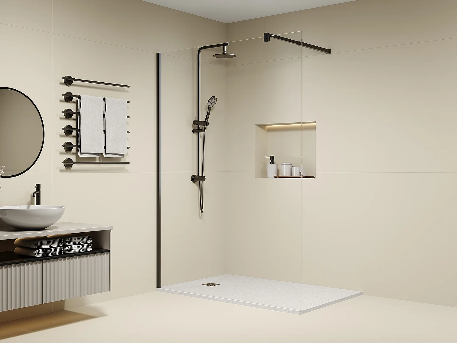 Paroi de douche à l'italienne - Blanc mat - Verre 6 mm - 140x200 cm - DAREN