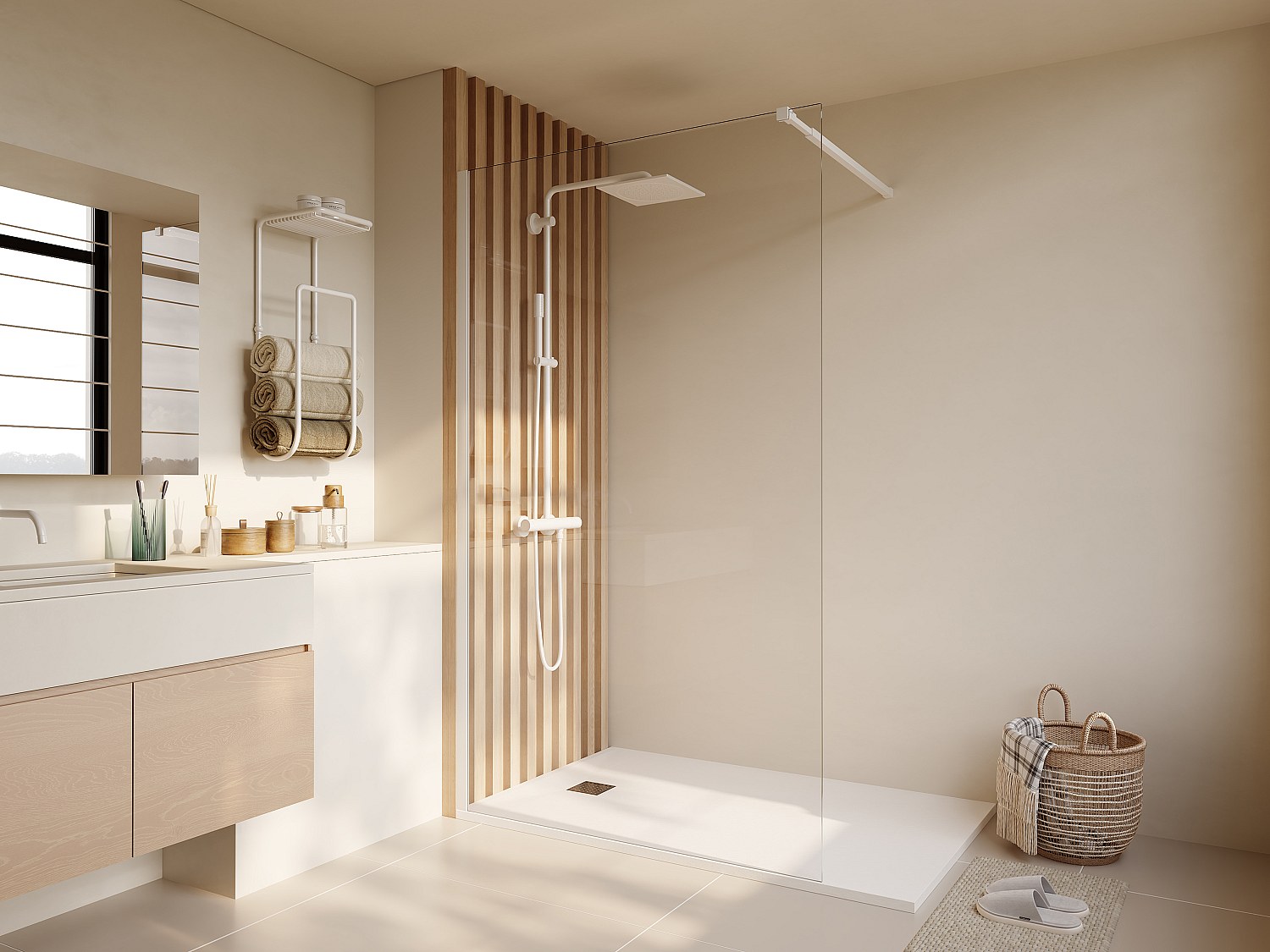 Italiensk dusj vegg - Matt hvit - 6 mm glass - 140x200 cm - DAREN
