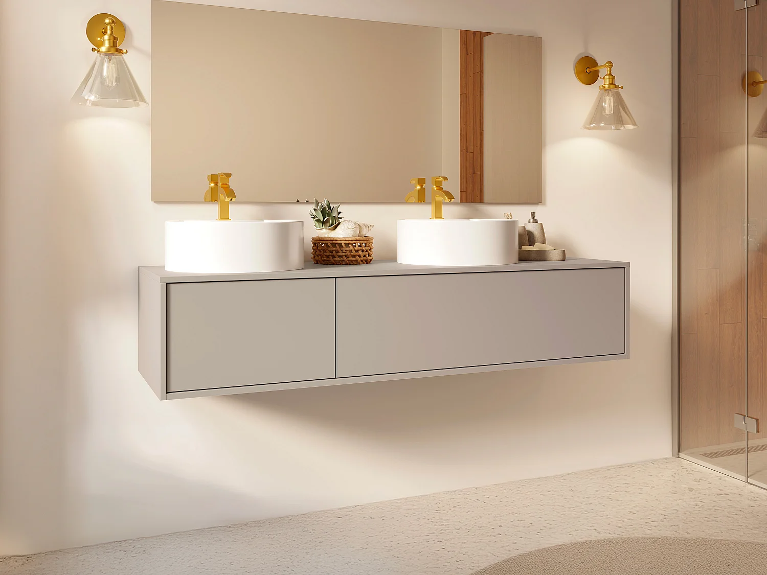 Meuble sous vasque suspendu - Coloris beige - L150 cm - ISAURE II