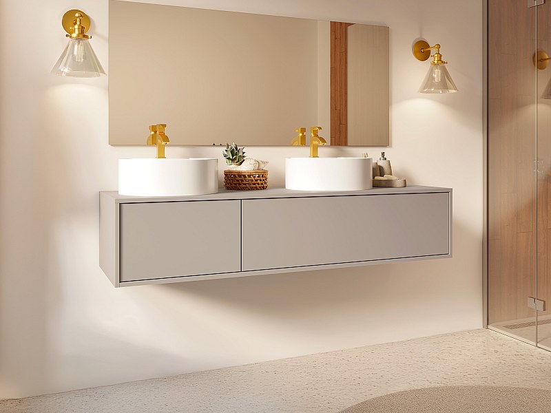 Mueble bajo lavabo flotante de baño, color beige, L150 x H32 cm, ISAURE