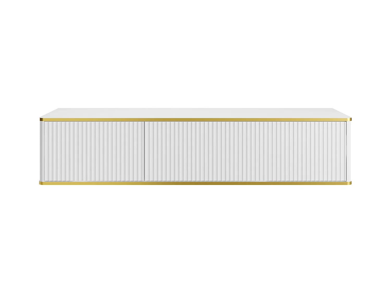 Meuble sous vasque suspendu strié liseré doré 2 tiroirs - Blanc - 150 cm - KELIZA