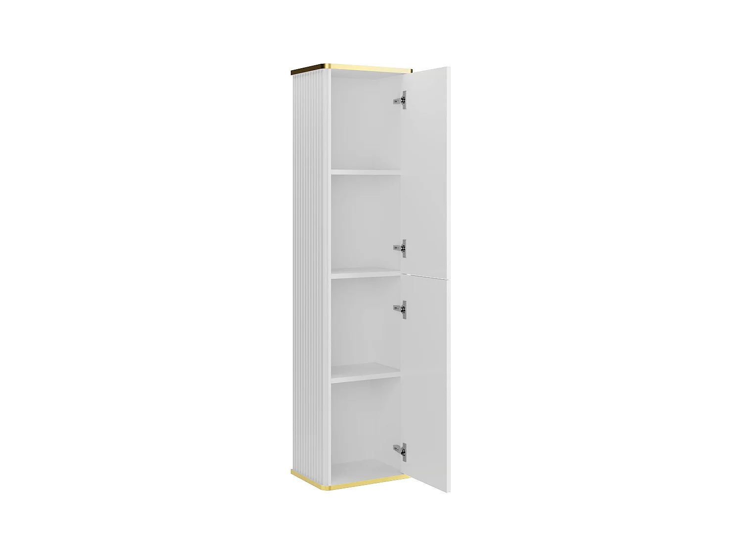 Hängeschrank Bad - Gestreift mit Goldkante - Weiß - H140 cm - KELIZA