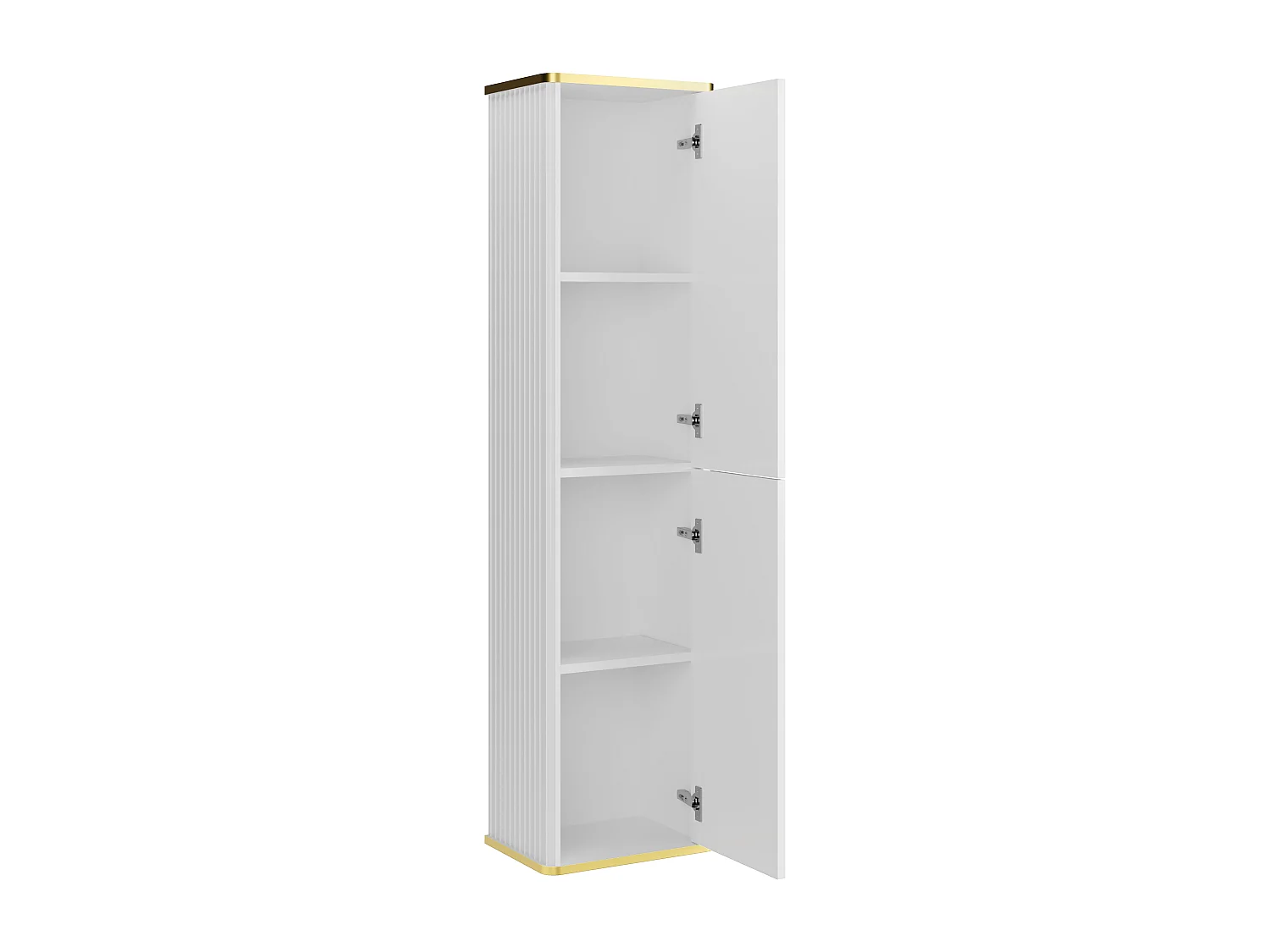 Colonne de salle de bain suspendue striée liseré doré - Blanc - H140 cm - KELIZA