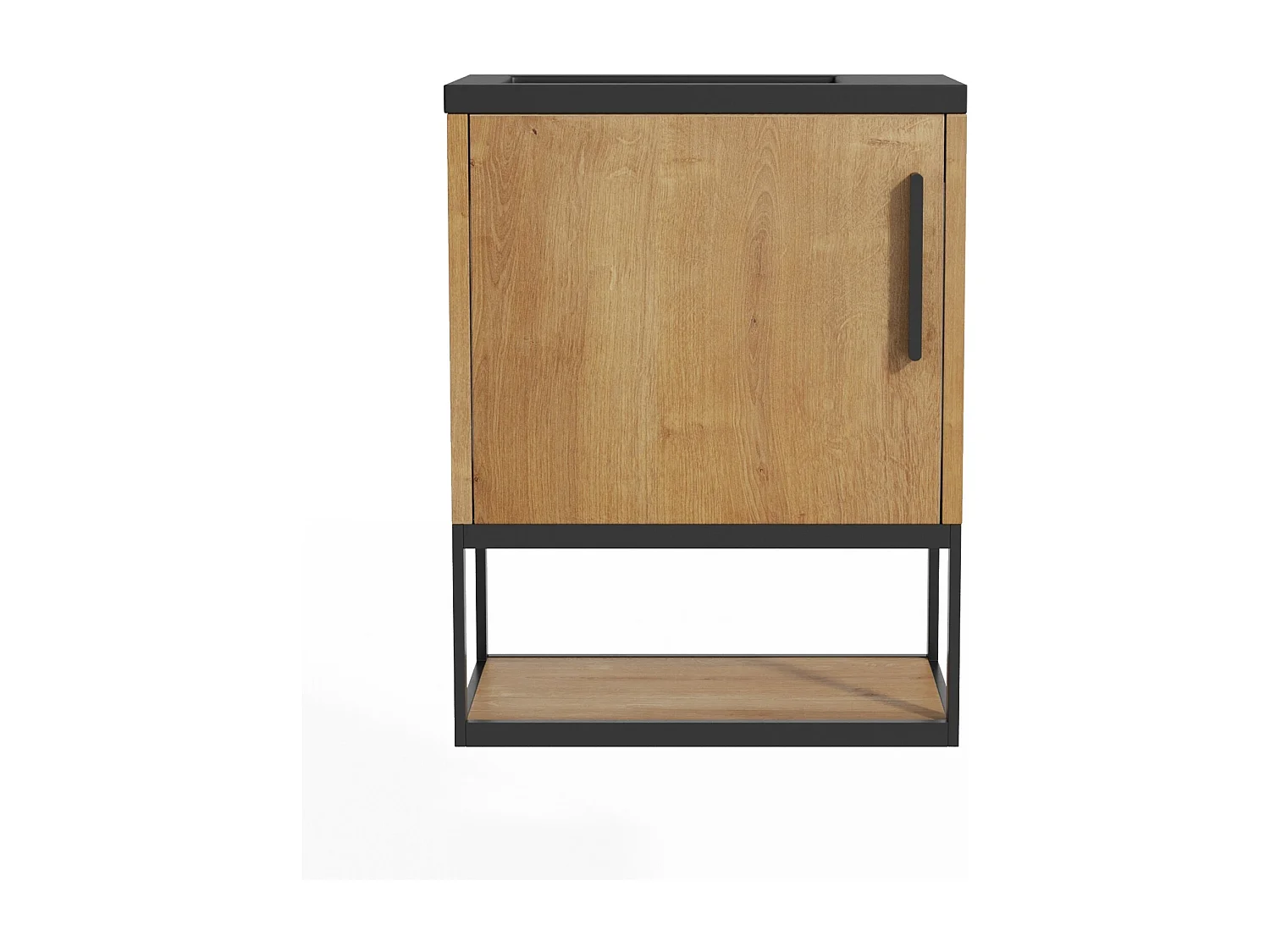 Meuble lave-main suspendu avec niche et vasque noire - 40 cm - Coloris naturel clair - LOPENA