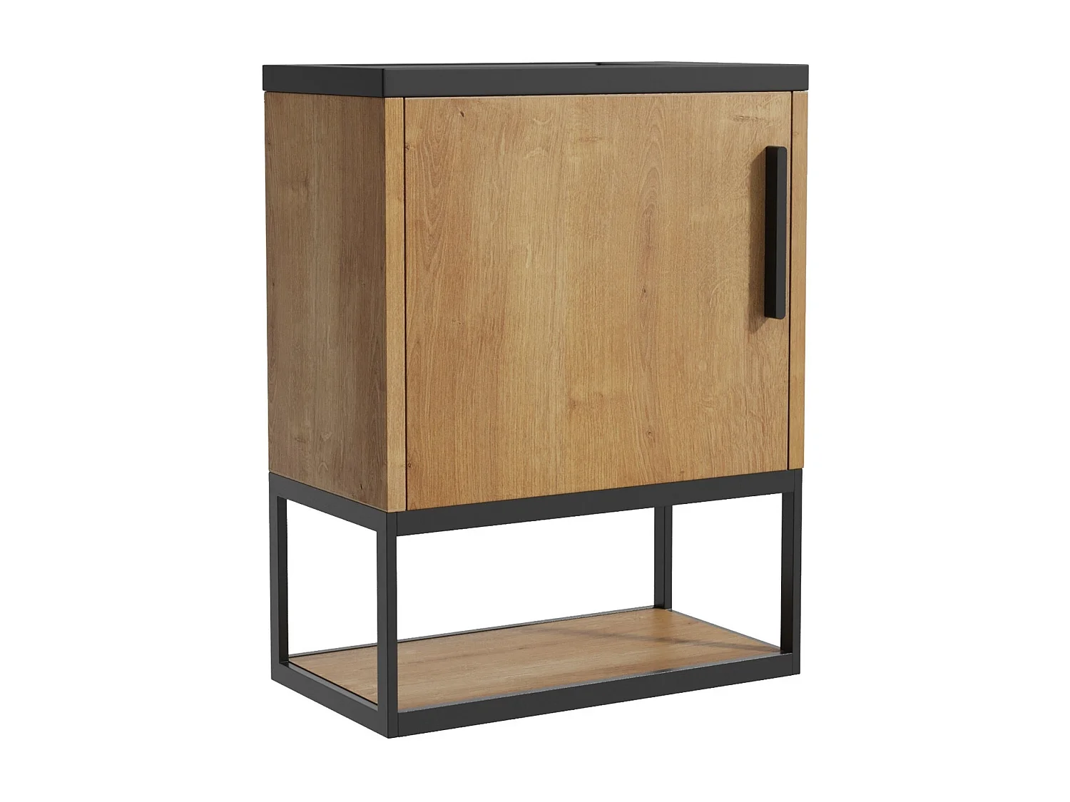 Meuble lave-main suspendu avec niche et vasque noire - 40 cm - Coloris naturel clair - LOPENA