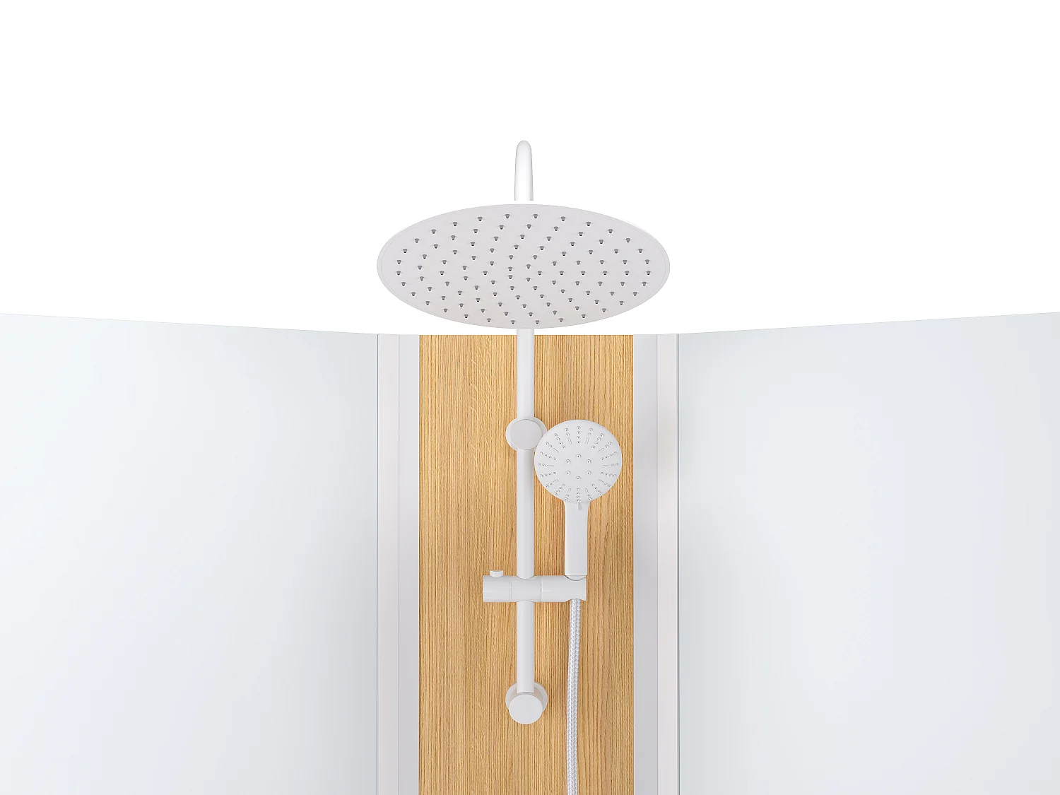 Cabine de douche hydromassante en quart de cercle avec panneau en bambou composite - Blanc mat - L90 x l90 x H225 cm - TILOMA