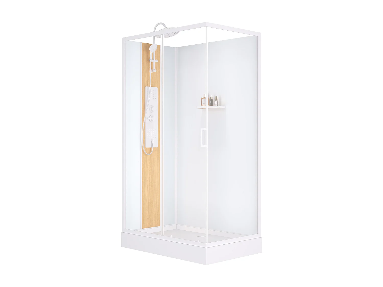 Cabine de douche hydromassante rectangulaire en bambou composite - Installation réversible - Blanc mat - L120 x l80 x H225 cm - VITUNA