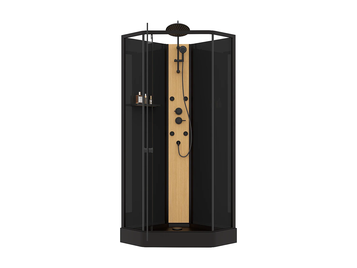 Cabine de douche hydromassante avec panneau en bambou composite - Noir mat - L85 x l85 x H225 - CODREVA