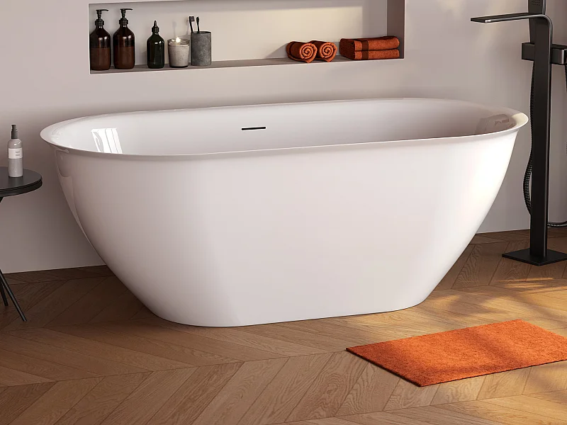 Baignoire îlot blanche - 197 L - Acrylique - 160 x 80 x 58 cm - SORTINO