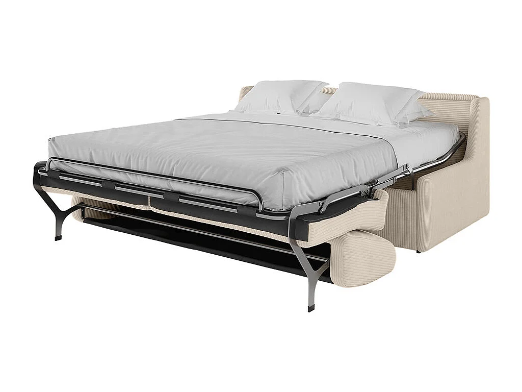 Canapé convertible express 3 places en velours côtelé beige AGATHE