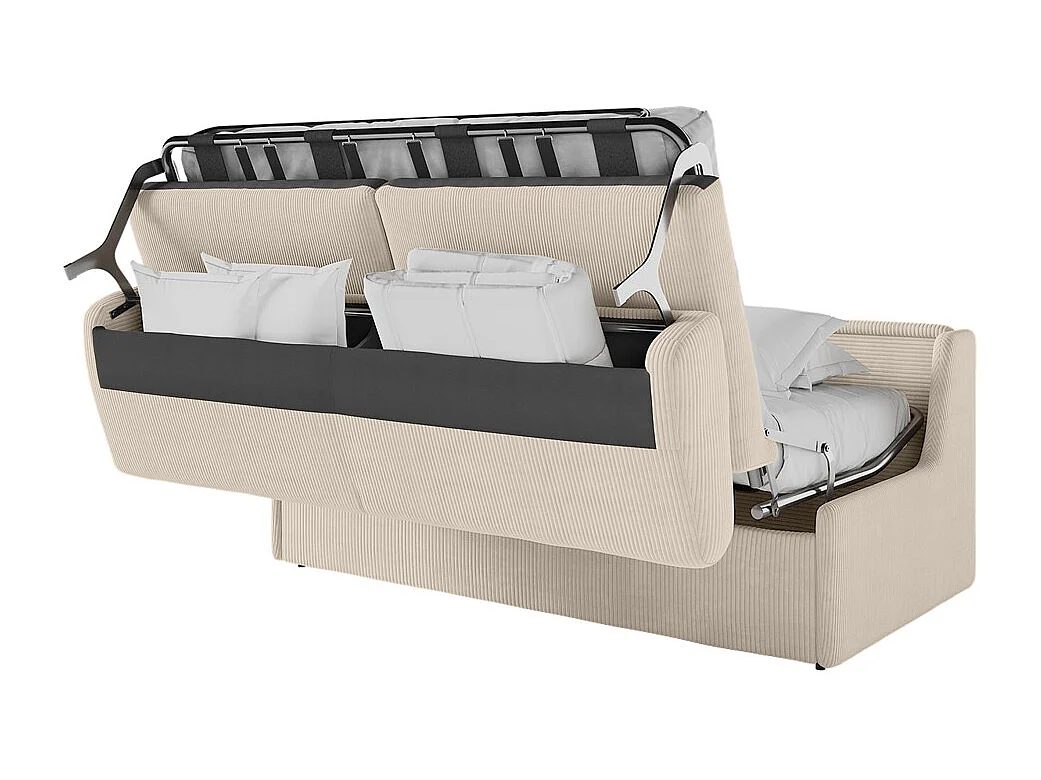 Canapé convertible express 3 places en velours côtelé beige AGATHE