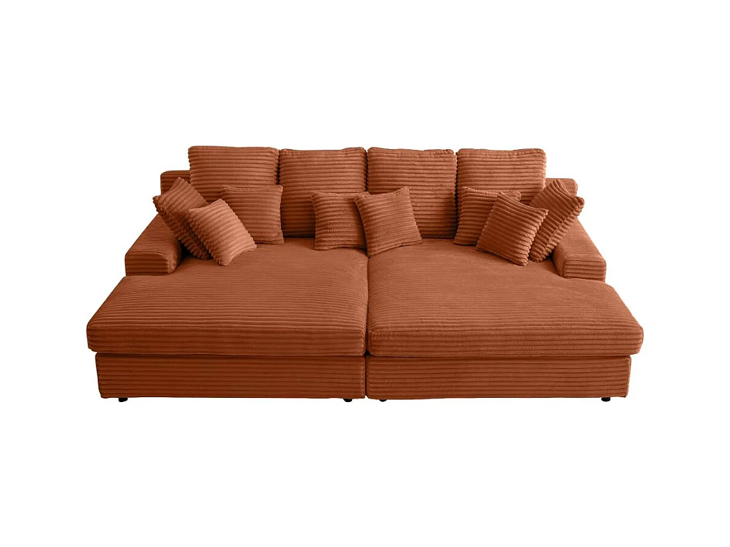 Canapé droit 4 places FLUFFY avec double méridienne et assise profonde en velours côtelé Terracotta