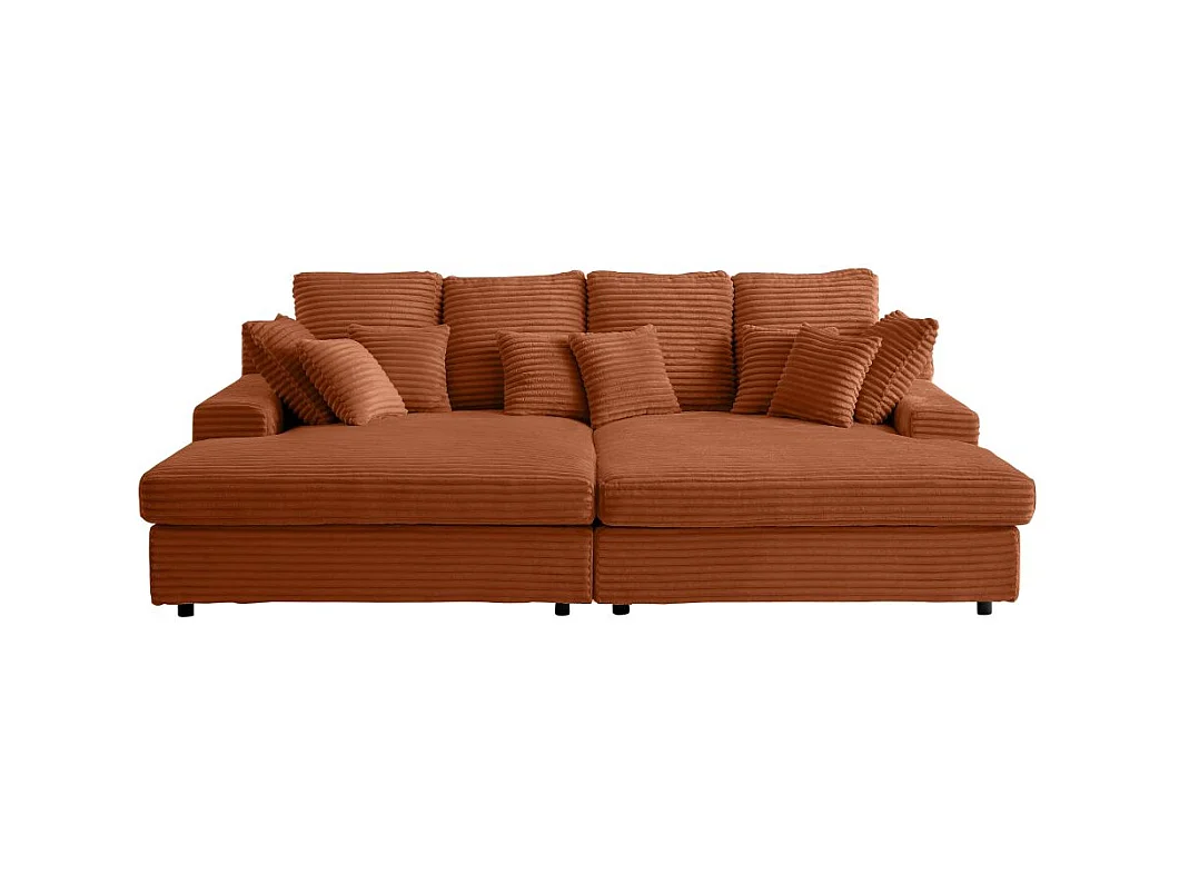 Canapé droit 4 places FLUFFY avec double méridienne et assise profonde en velours côtelé Terracotta