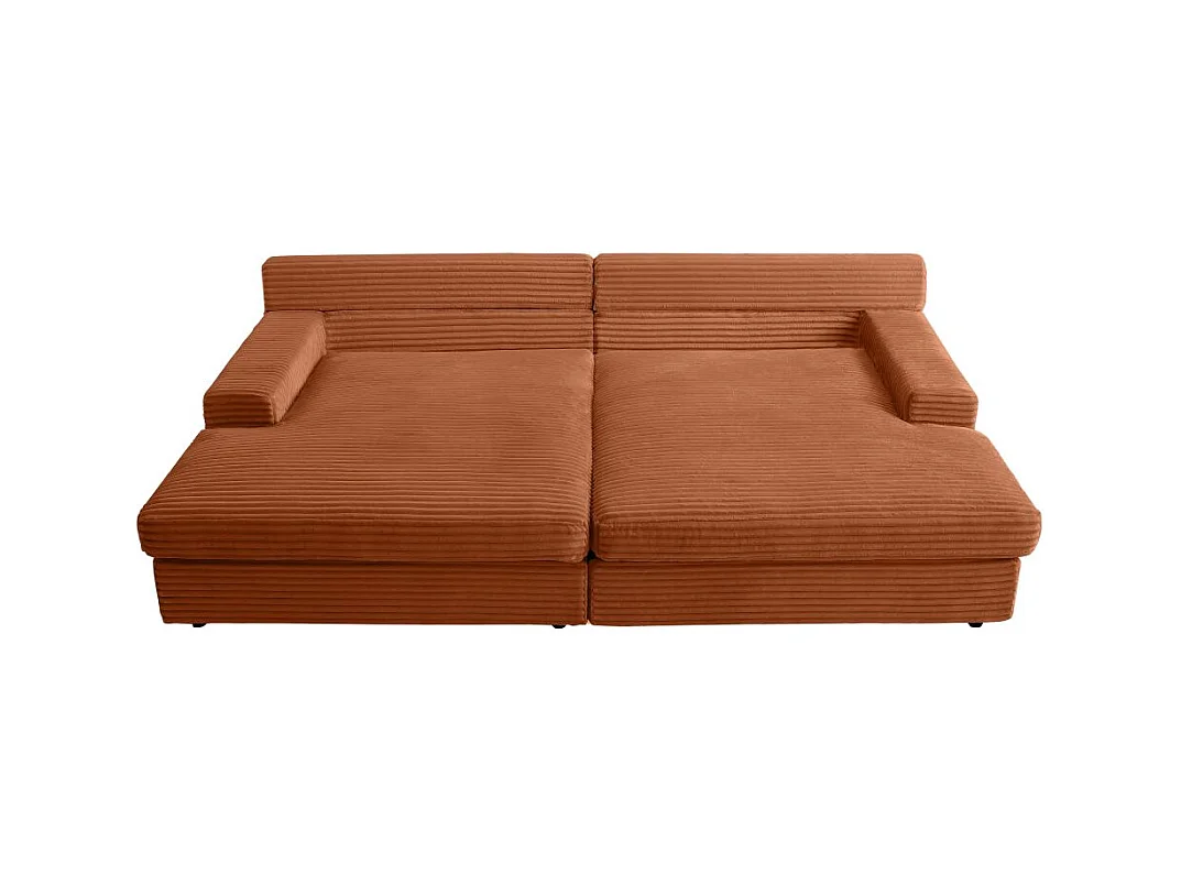 Canapé droit 4 places FLUFFY avec double méridienne et assise profonde en velours côtelé Terracotta