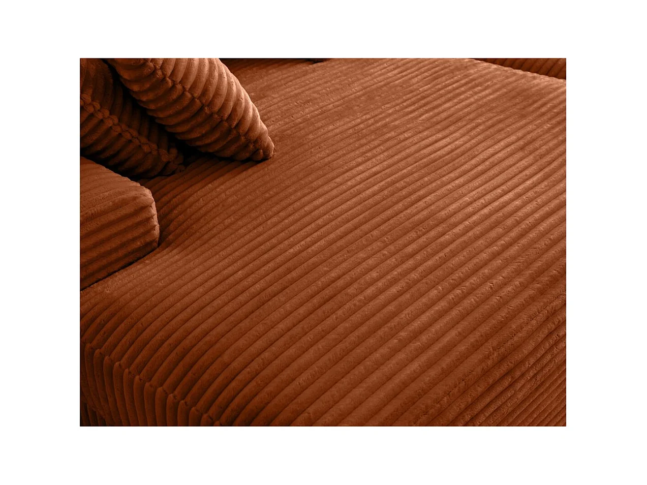 Canapé droit 4 places FLUFFY avec double méridienne et assise profonde en velours côtelé Terracotta