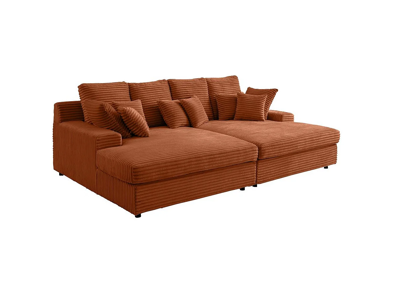 Canapé droit 4 places FLUFFY avec double méridienne et assise profonde en velours côtelé Terracotta