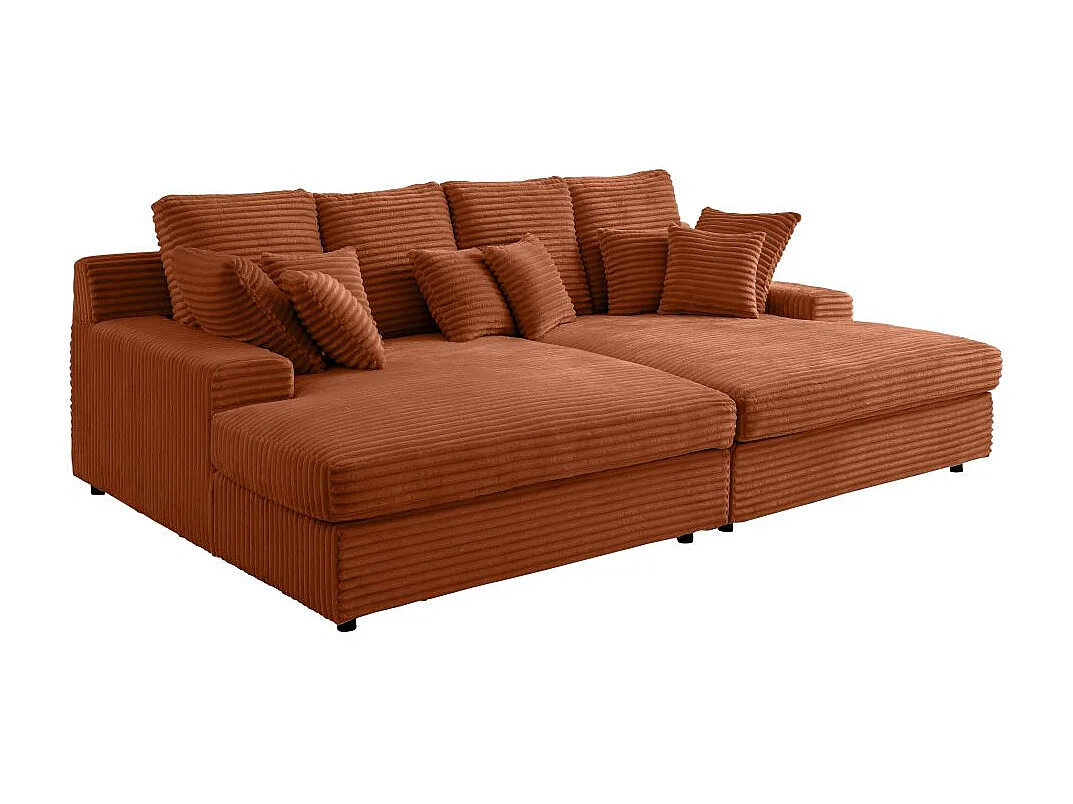 Canapé droit 4 places FLUFFY avec double méridienne et assise profonde en velours côtelé Terracotta