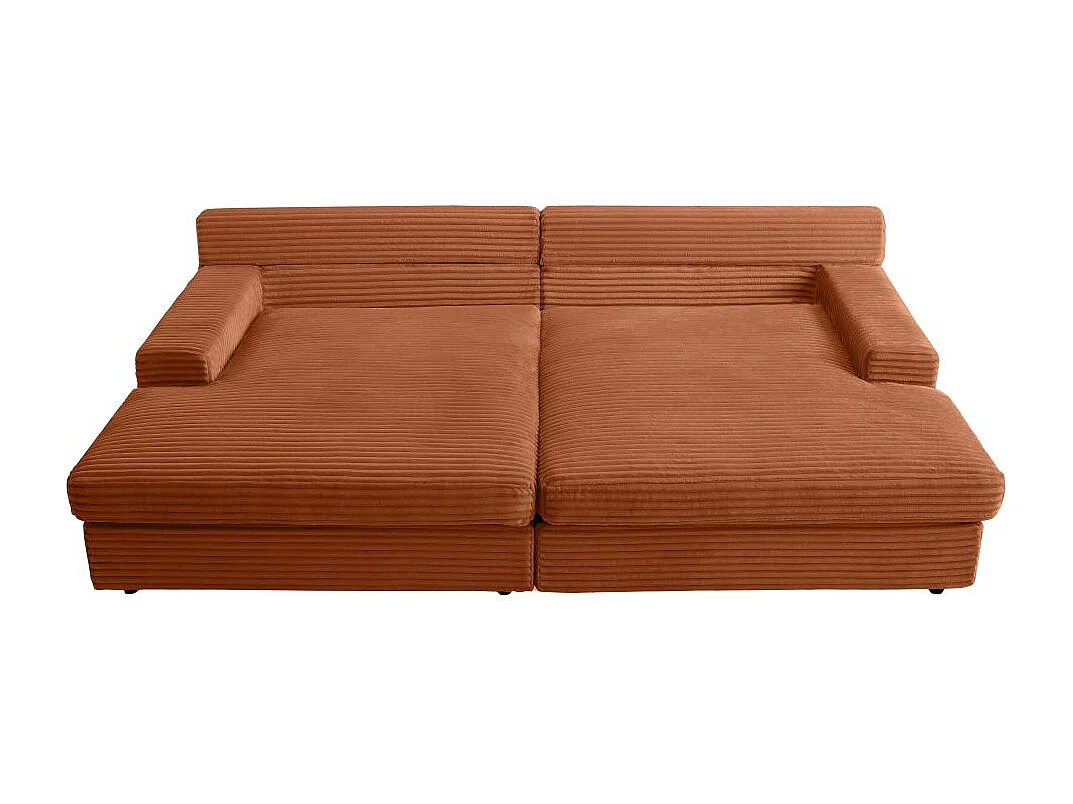 Canapé droit 4 places FLUFFY avec double méridienne et assise profonde en velours côtelé Terracotta