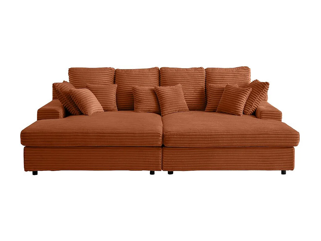 Canapé droit 4 places FLUFFY avec double méridienne et assise profonde en velours côtelé Terracotta