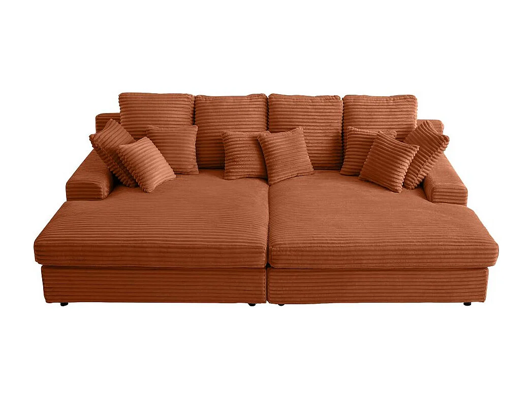 Canapé droit 4 places FLUFFY avec double méridienne et assise profonde en velours côtelé Terracotta