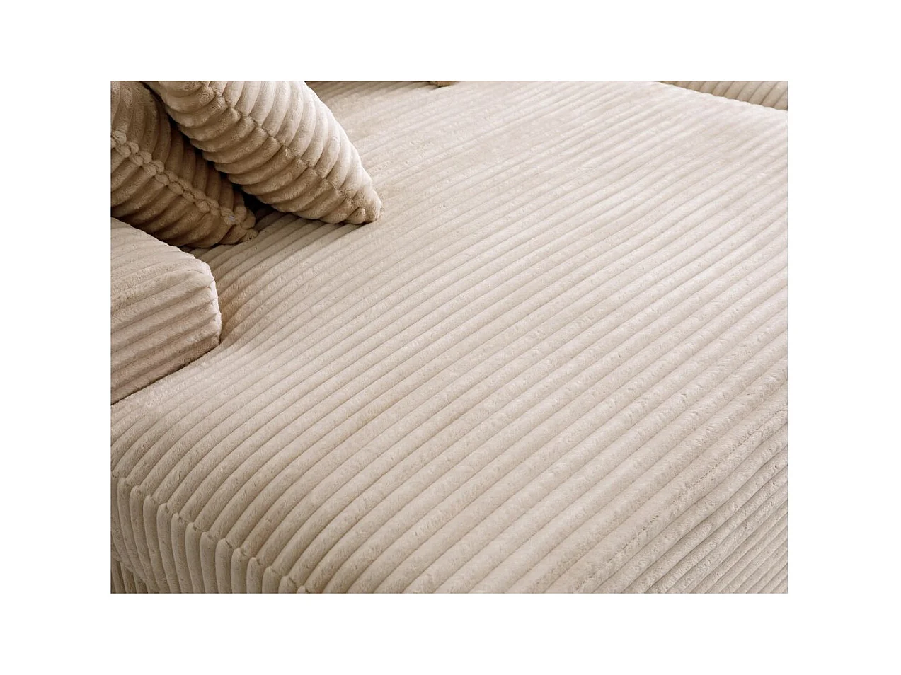 Canapé droit 4 places FLUFFY avec double méridienne et assise profonde en velours côtelé - Beige