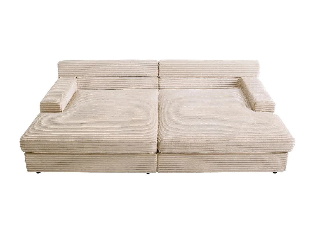 Canapé droit 4 places FLUFFY avec double méridienne et assise profonde en velours côtelé - Beige