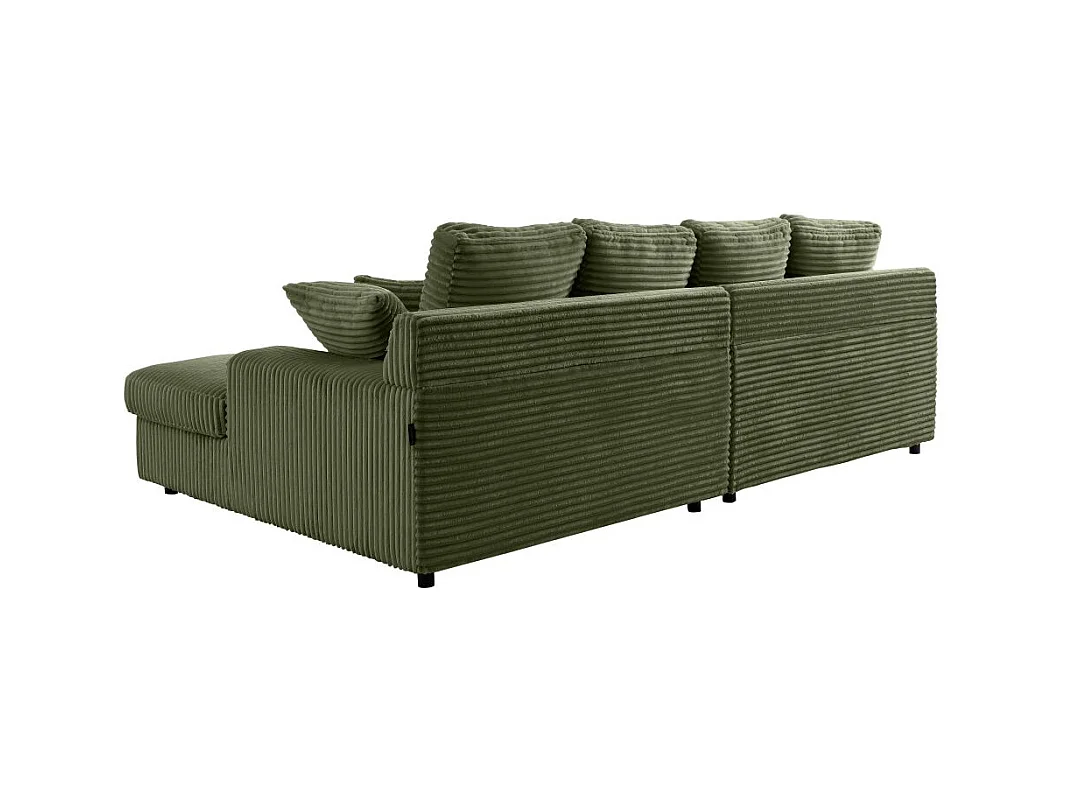 Canapé droit 4 places FLUFFY avec double méridienne et assise profonde en velours côtelé - Vert