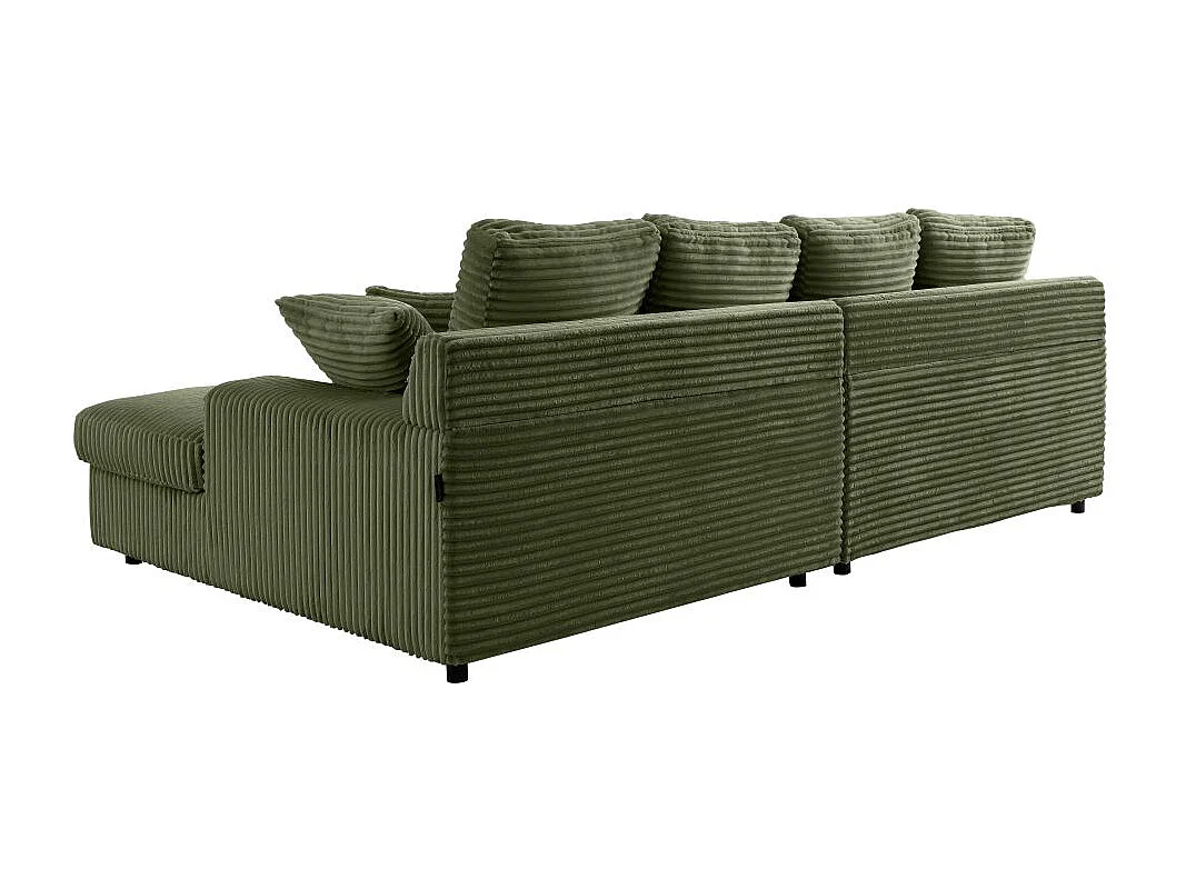 Canapé droit 4 places FLUFFY avec double méridienne et assise profonde en velours côtelé - Vert