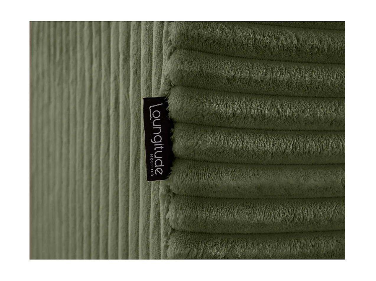 Canapé droit 4 places FLUFFY avec double méridienne et assise profonde en velours côtelé - Vert