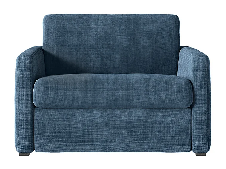 Fauteuil AGATHE convertible express couchage quotidien 70x190cm en tissu chenille bleu foncé - Matelas 13cm