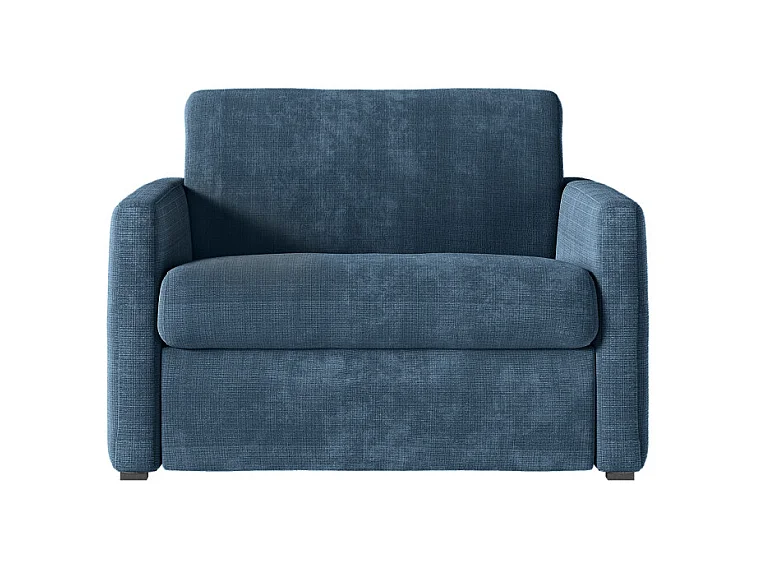 Fauteuil AGATHE convertible express couchage quotidien 70x190cm en tissu chenille bleu foncé - Matelas 13cm