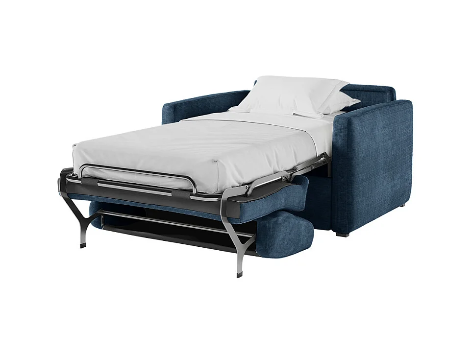 Fauteuil AGATHE convertible express couchage quotidien 70x190cm en tissu chenille bleu foncé - Matelas 13cm
