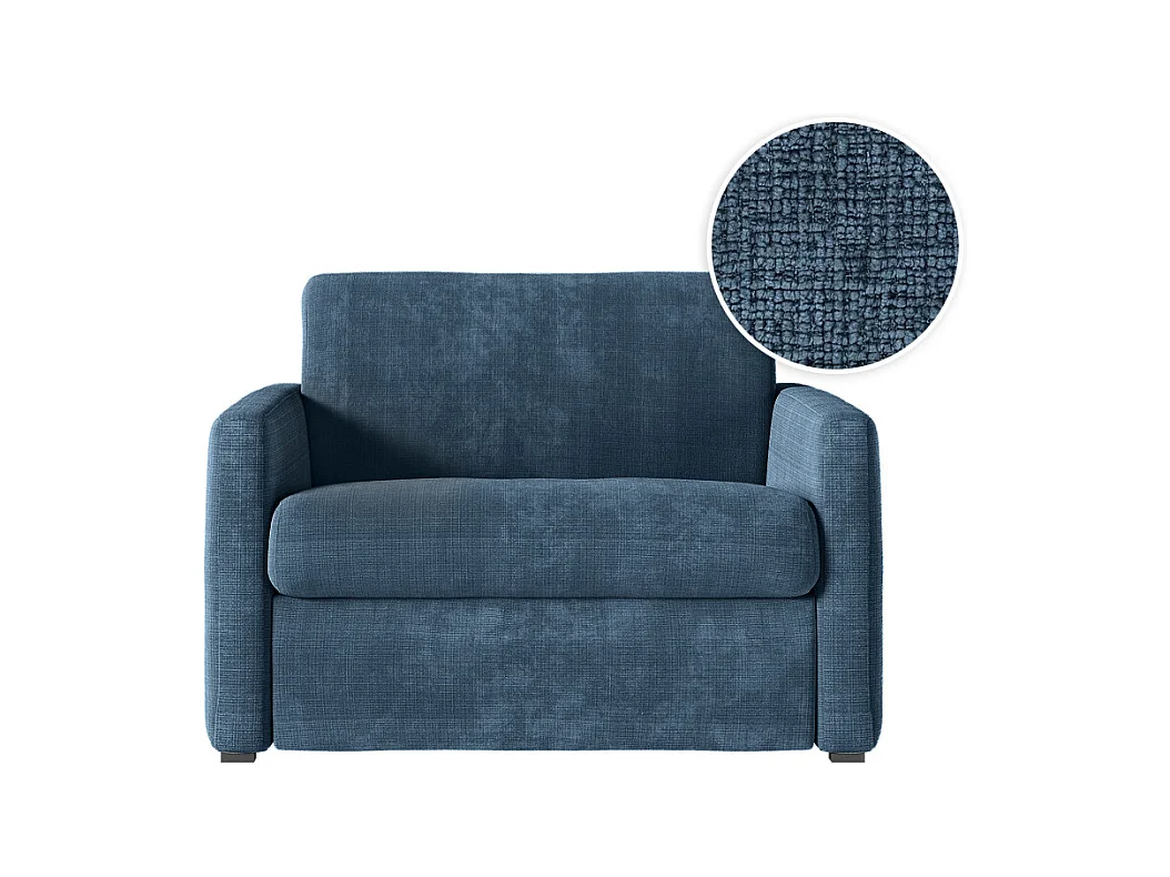 Fauteuil AGATHE convertible express couchage quotidien 70x190cm en tissu chenille bleu foncé - Matelas 13cm