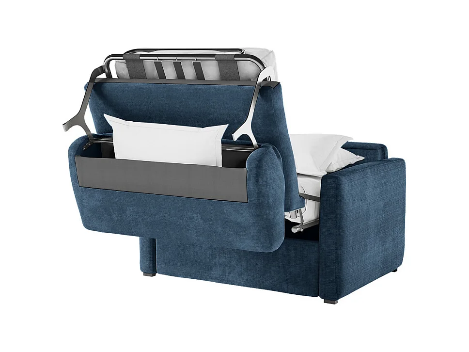 Fauteuil AGATHE convertible express couchage quotidien 70x190cm en tissu chenille bleu foncé - Matelas 13cm